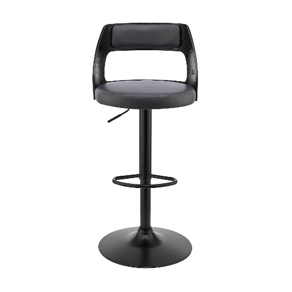 Adjustable Barstool with Open Wooden Back Black By Casagear Home BM270015