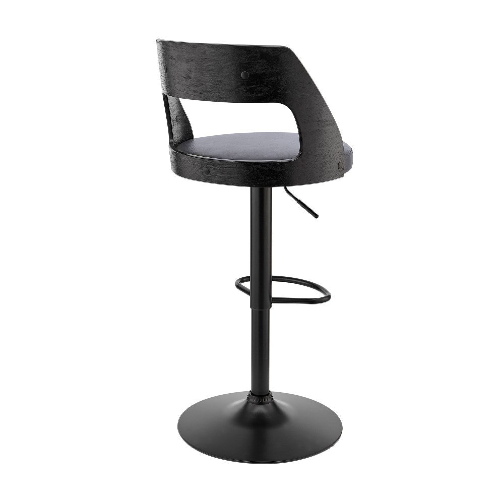 Adjustable Barstool with Open Wooden Back Black By Casagear Home BM270015