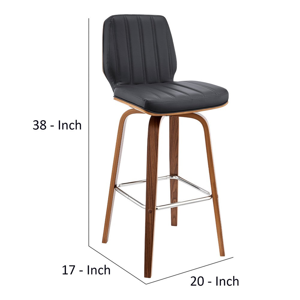 Swivel Barstool with Channel Stitching and Wooden Support Black and Brown By Casagear Home BM270029