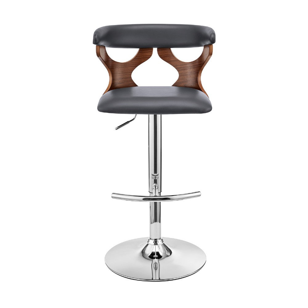 Adjustable Barstool with Curved Cut Out Wooden Back Brown and Gray By Casagear Home BM270035