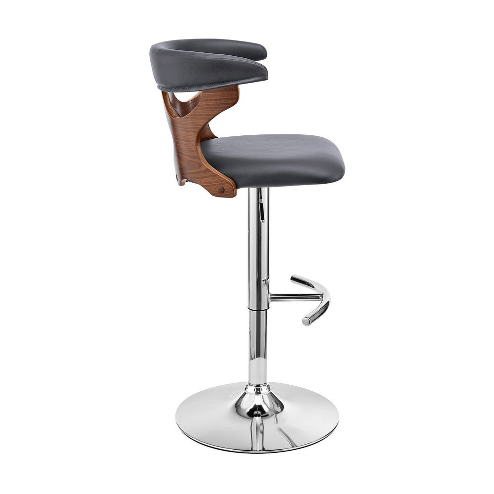 Adjustable Barstool with Curved Cut Out Wooden Back Brown and Gray By Casagear Home BM270035