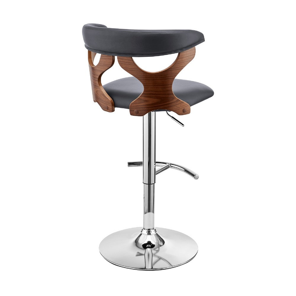 Adjustable Barstool with Curved Cut Out Wooden Back Brown and Gray By Casagear Home BM270035