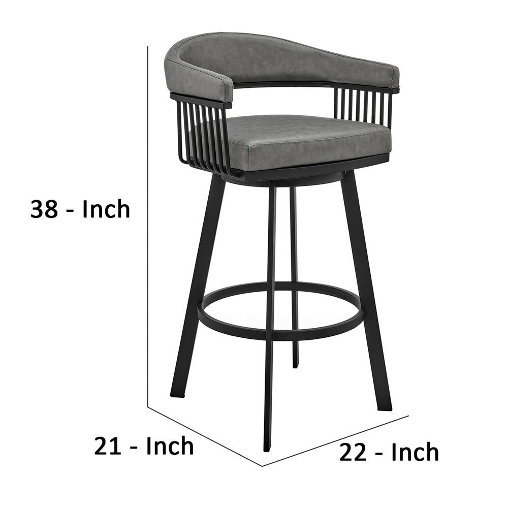 Swivel Barstool with Open Design Metal Frame and Slatted Arms Gray and Black By Casagear Home BM270143