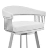 Swivel Barstool with Open Metal Frame and Slatted Arms White and Silver By Casagear Home BM270144