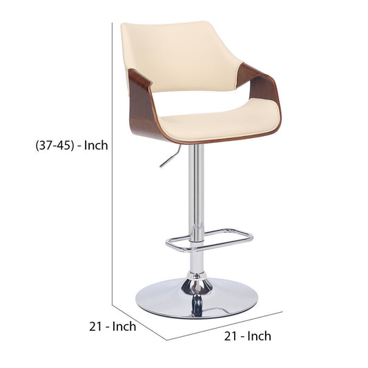 Bar Stool with Curved Leatherette Back and Seat Cream By Casagear Home BM270407