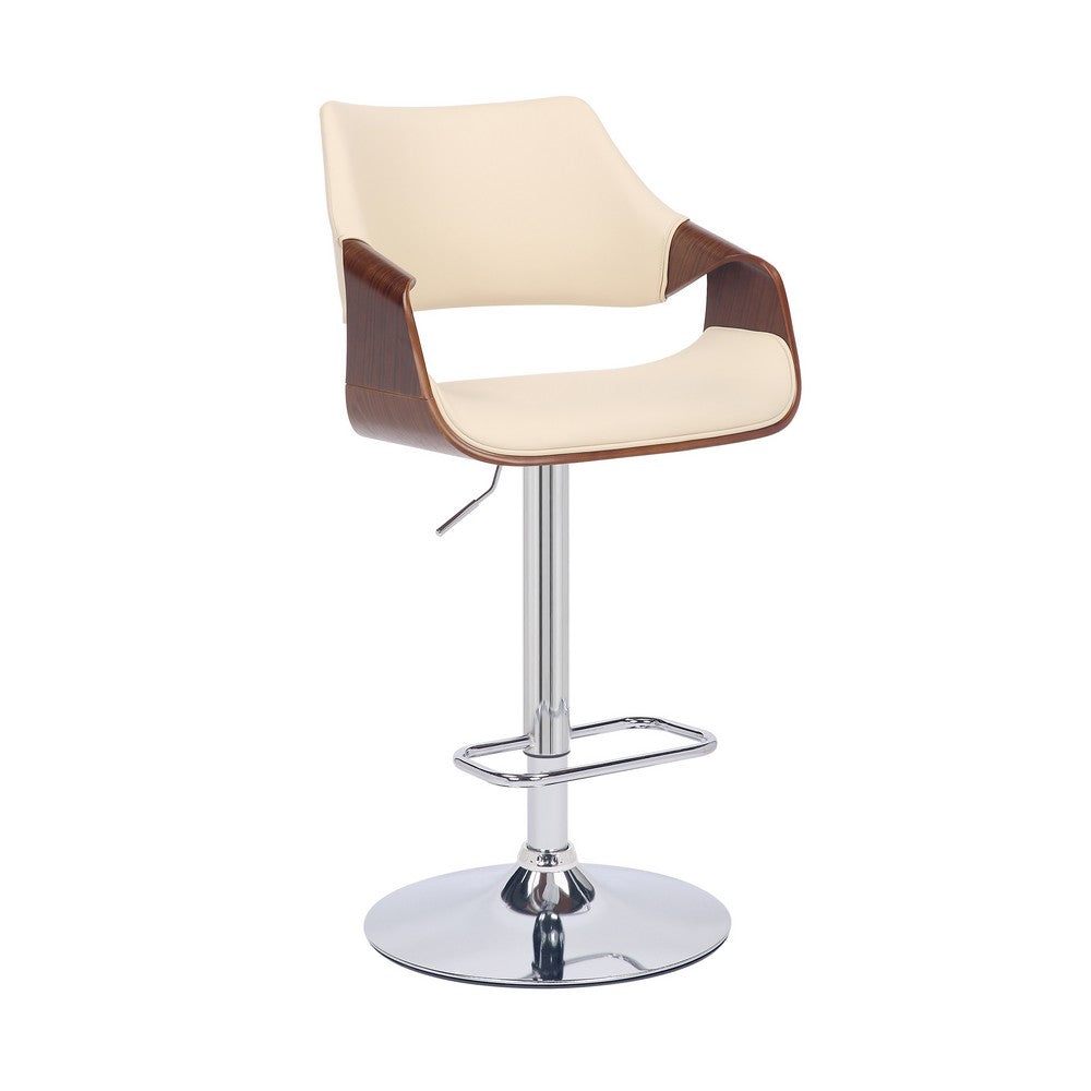 Bar Stool with Curved Leatherette Back and Seat Cream By Casagear Home BM270407