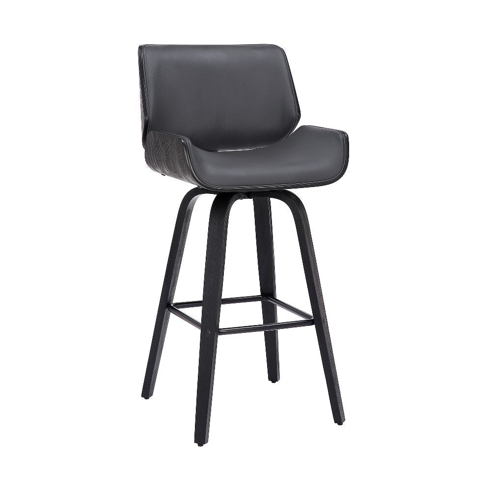 30 Inch Bar Stool with Curved Padded Back and Seat, Gray By Casagear Home