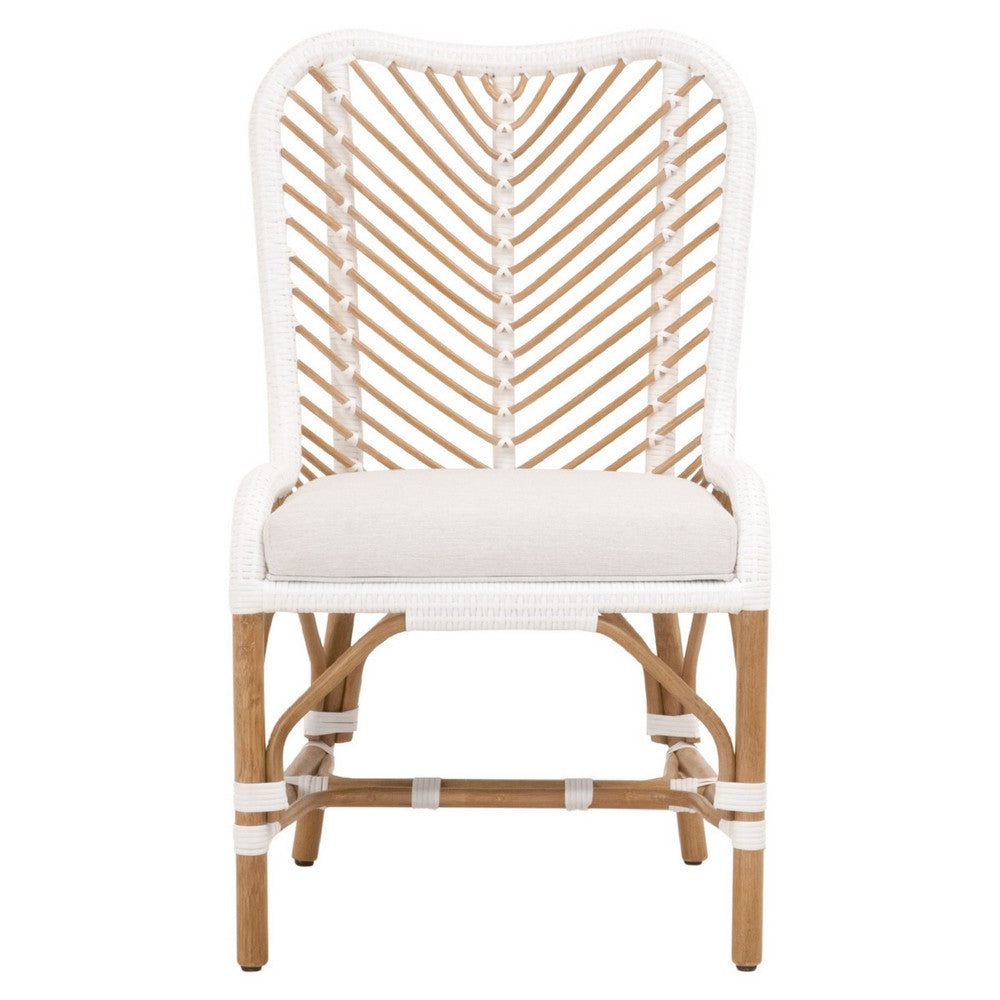 Dining Chair with Rattan Chevron Pattern Back Set of 2 White By Casagear Home BM270610