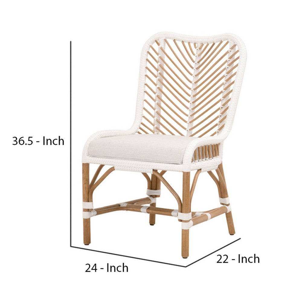 Dining Chair with Rattan Chevron Pattern Back Set of 2 White By Casagear Home BM270610