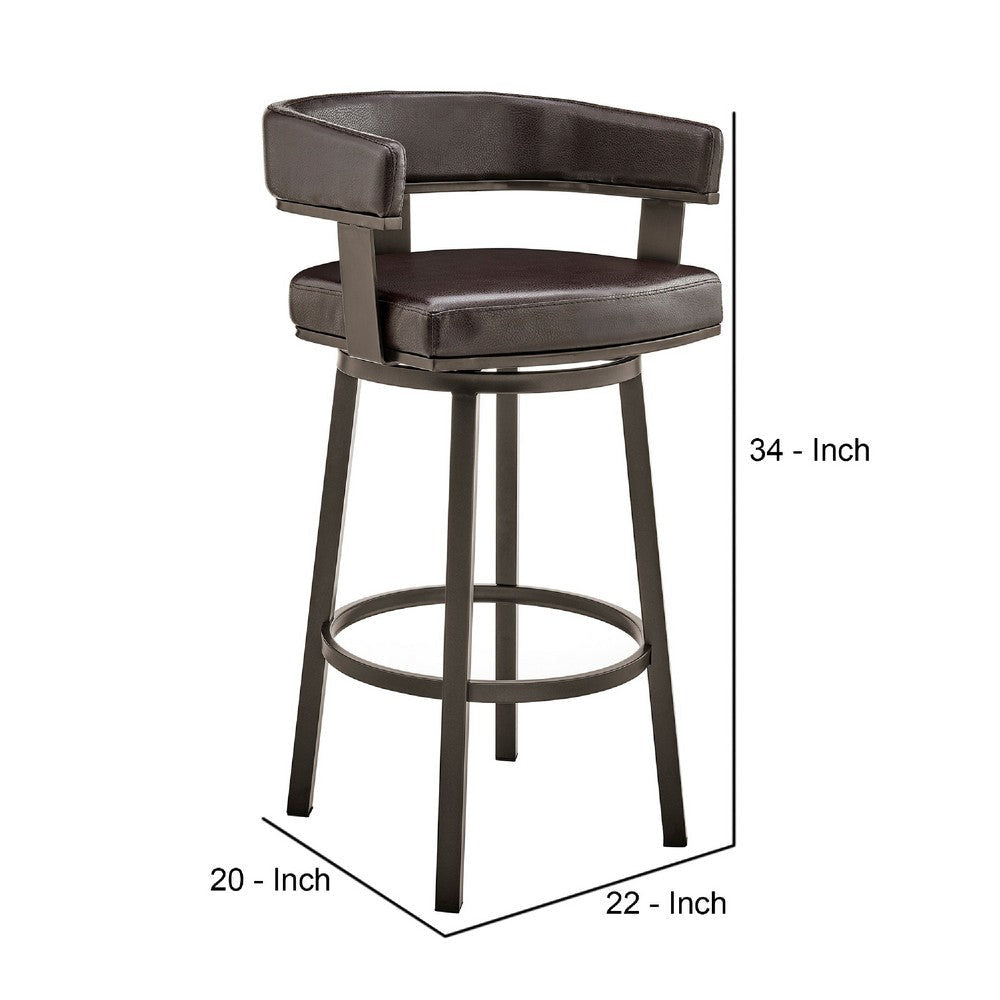 Swivel Counter Barstool with Curved Open Back and Metal Legs Dark Brown By Casagear Home BM271146