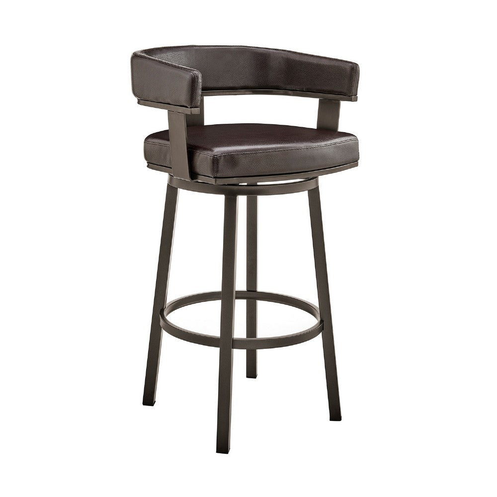 Swivel Counter Barstool with Curved Open Back and Metal Legs Dark Brown By Casagear Home BM271146