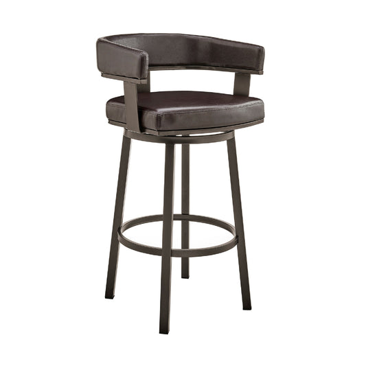 Swivel Counter Barstool with Curved Open Back and Metal Legs, Dark Brown By Casagear Home