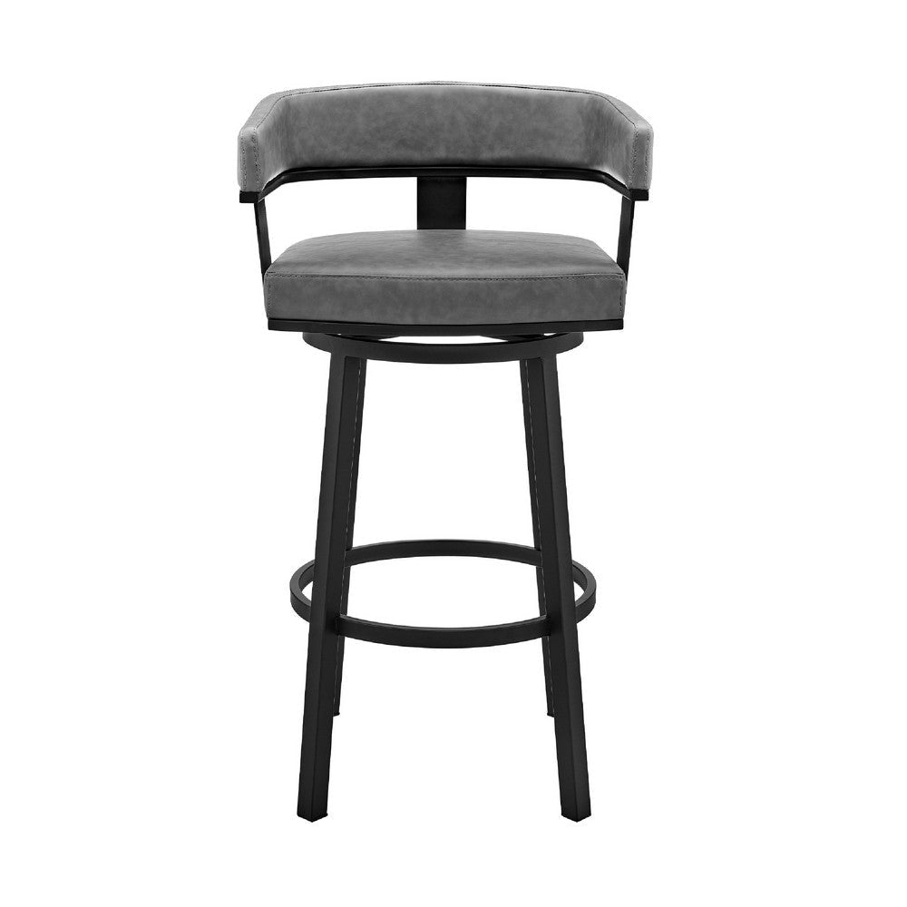 Swivel Counter Barstool with Curved Open Back and Metal Legs Black and Gray By Casagear Home BM271148