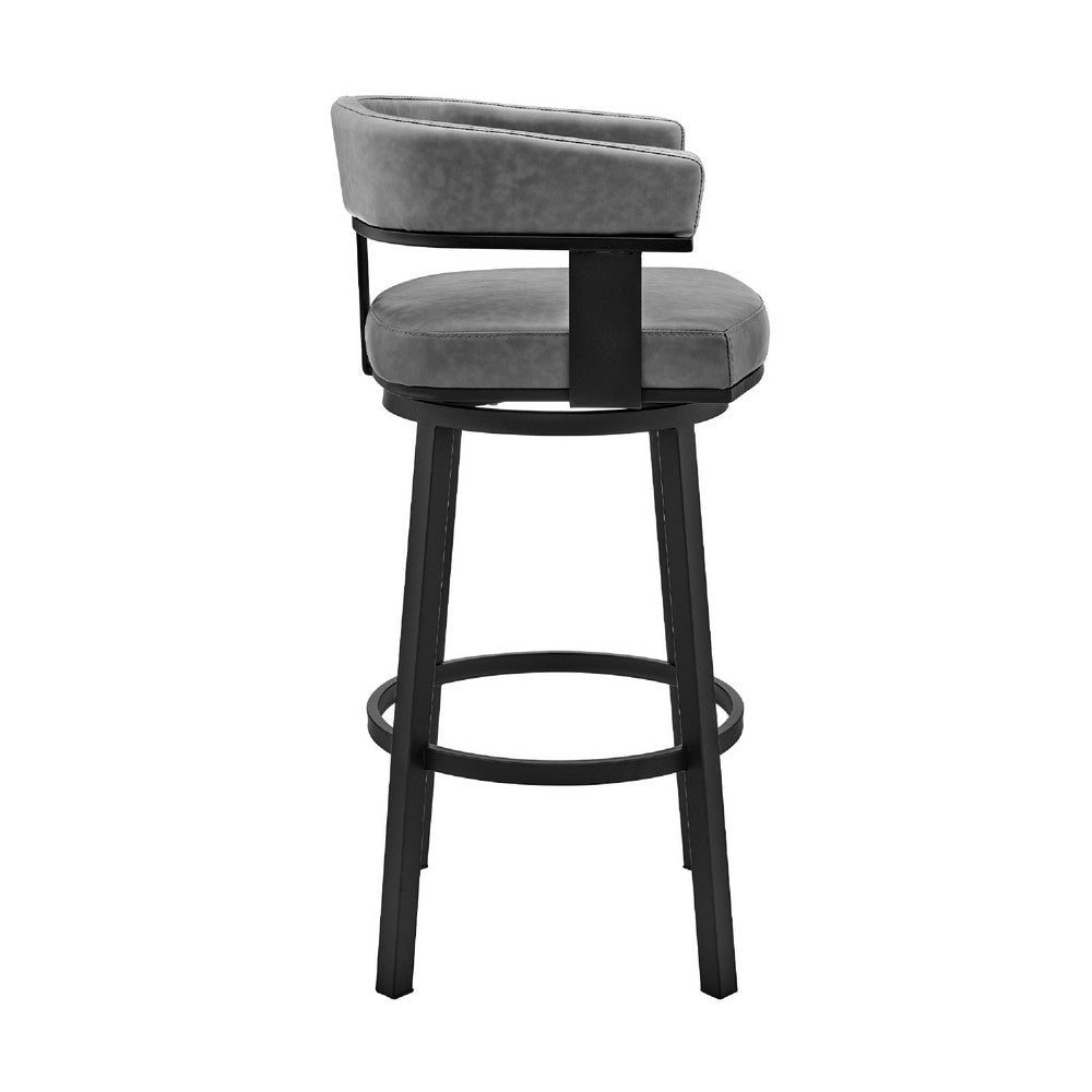 Swivel Counter Barstool with Curved Open Back and Metal Legs Black and Gray By Casagear Home BM271148