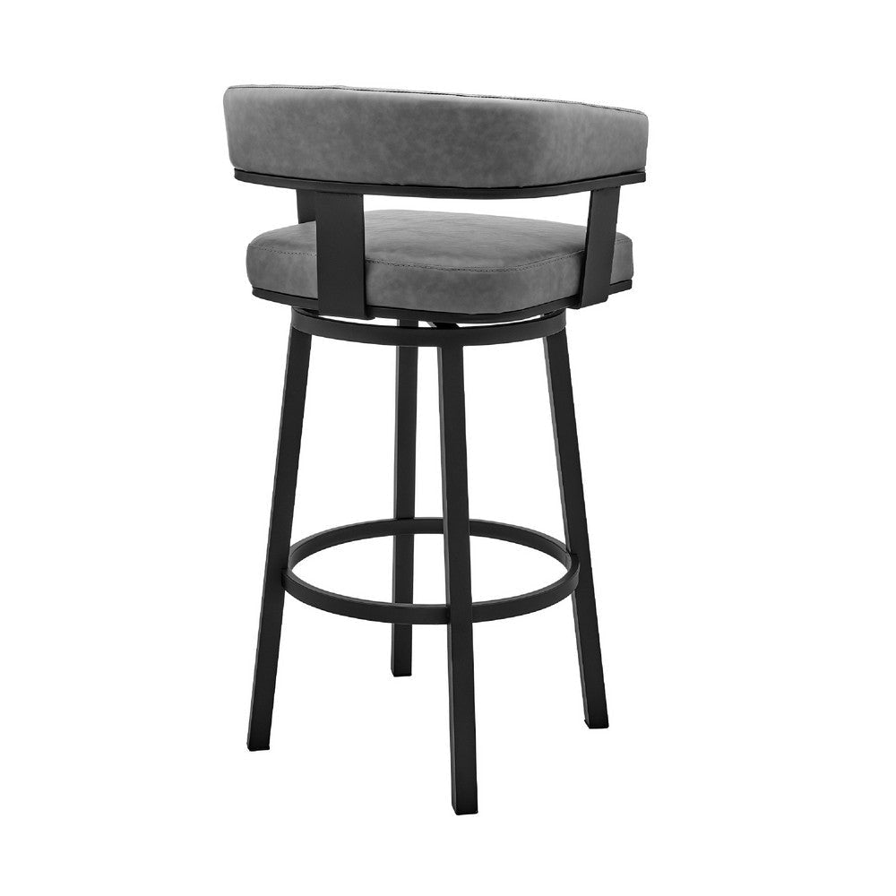 Swivel Counter Barstool with Curved Open Back and Metal Legs Black and Gray By Casagear Home BM271148