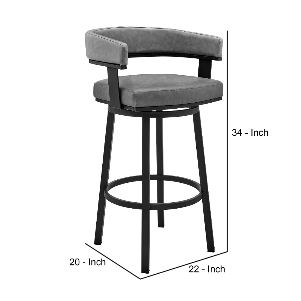 Swivel Counter Barstool with Curved Open Back and Metal Legs Black and Gray By Casagear Home BM271148