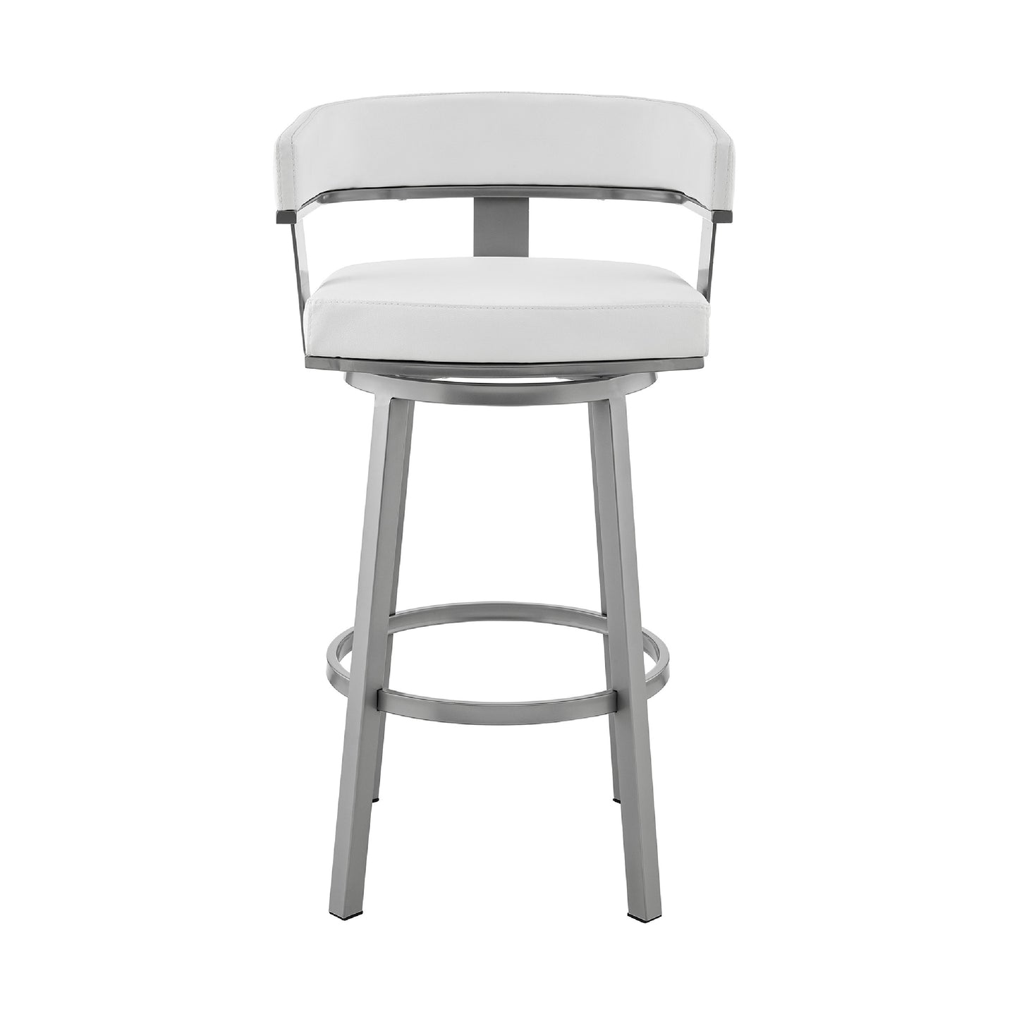 Swivel Barstool with Curved Open Back and Metal Legs Silver and White By Casagear Home BM271151