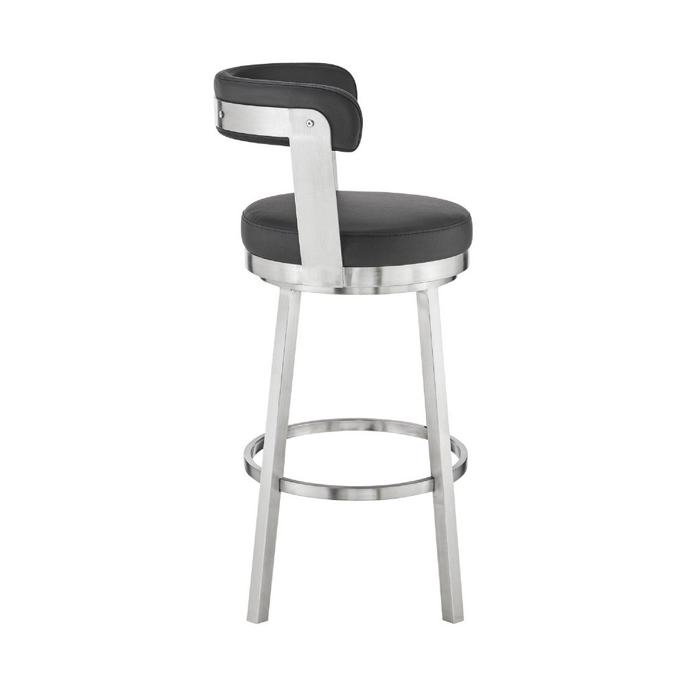 Swivel Counter Barstool with Curved Open Back and Metal Legs Black and Silver By Casagear Home BM271156