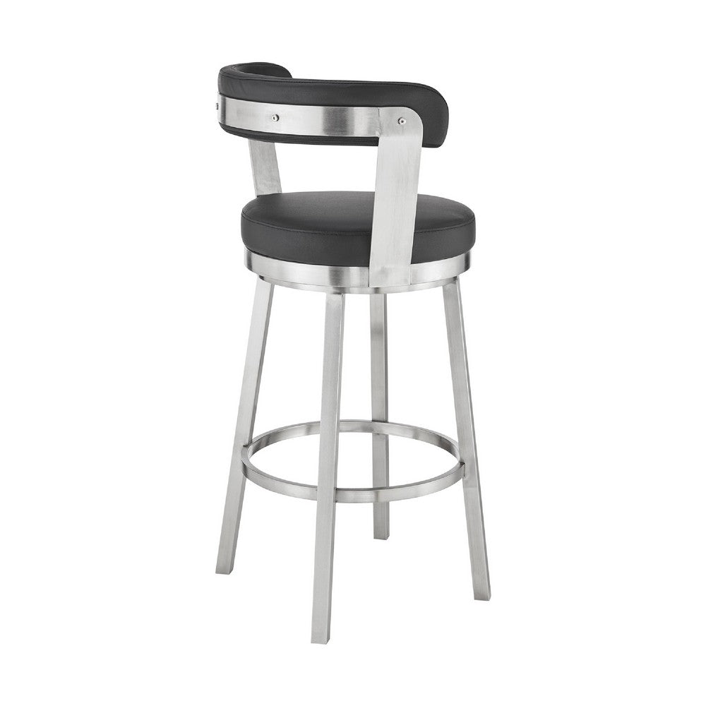 Swivel Counter Barstool with Curved Open Back and Metal Legs Black and Silver By Casagear Home BM271156