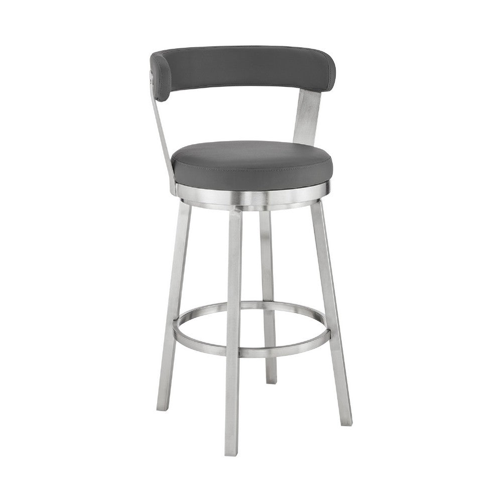 Swivel Barstool with Curved Open Back and Metal Legs Gray and Silver By Casagear Home BM271159