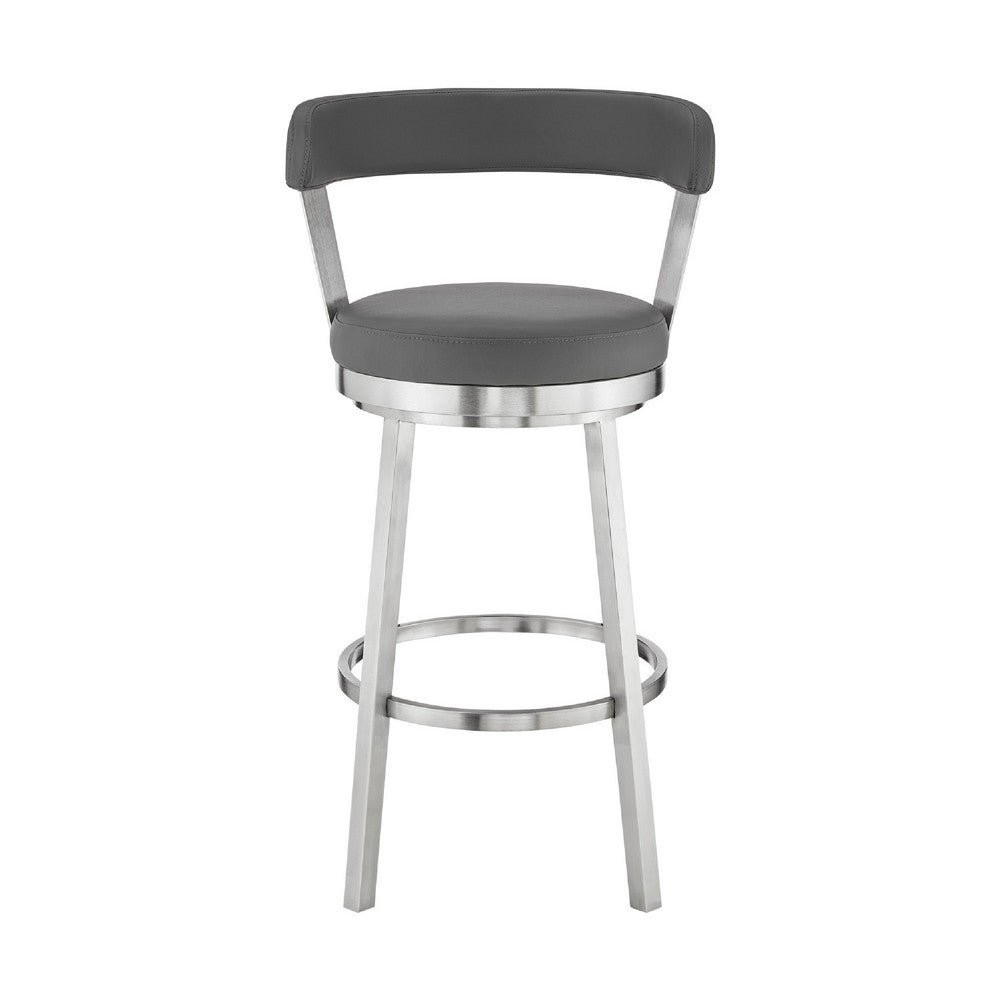 Swivel Barstool with Curved Open Back and Metal Legs Gray and Silver By Casagear Home BM271159