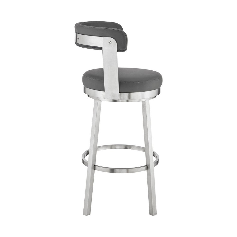 Swivel Barstool with Curved Open Back and Metal Legs Gray and Silver By Casagear Home BM271159