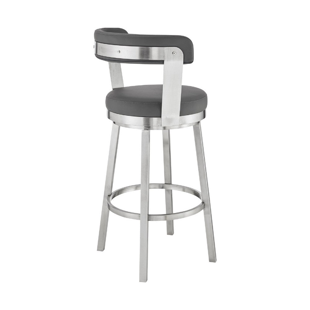 Swivel Barstool with Curved Open Back and Metal Legs Gray and Silver By Casagear Home BM271159