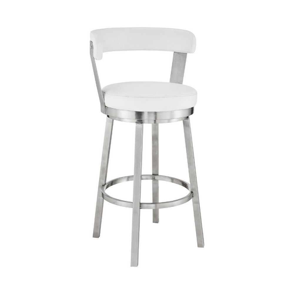 Swivel Counter Barstool with Curved Open Back and Metal Legs White and Silver By Casagear Home BM271160