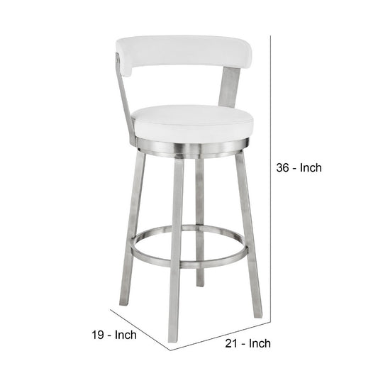 Swivel Counter Barstool with Curved Open Back and Metal Legs White and Silver By Casagear Home BM271160