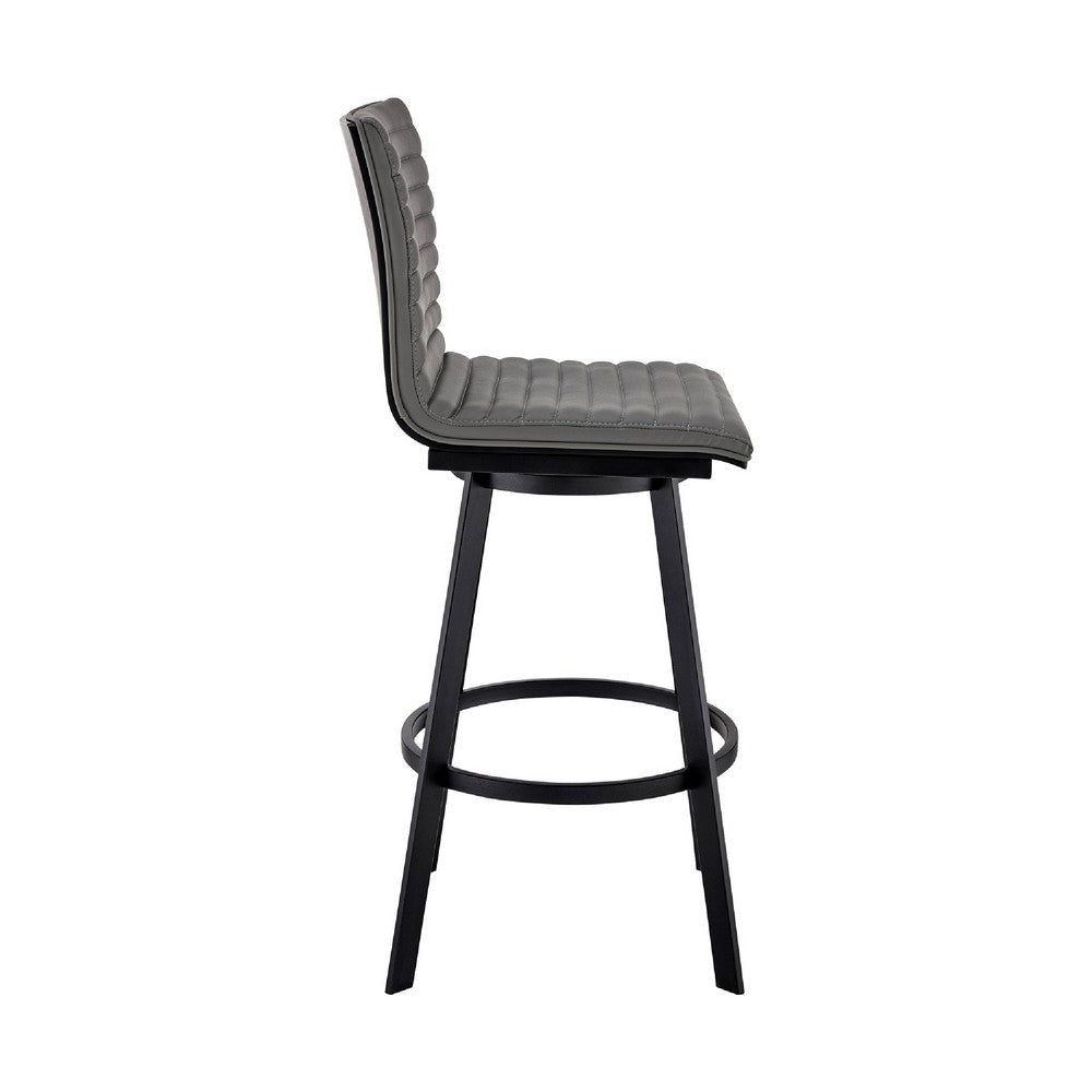 Swivel Barstool with Horizontal Channel Stitching Black and Gray By Casagear Home BM271163