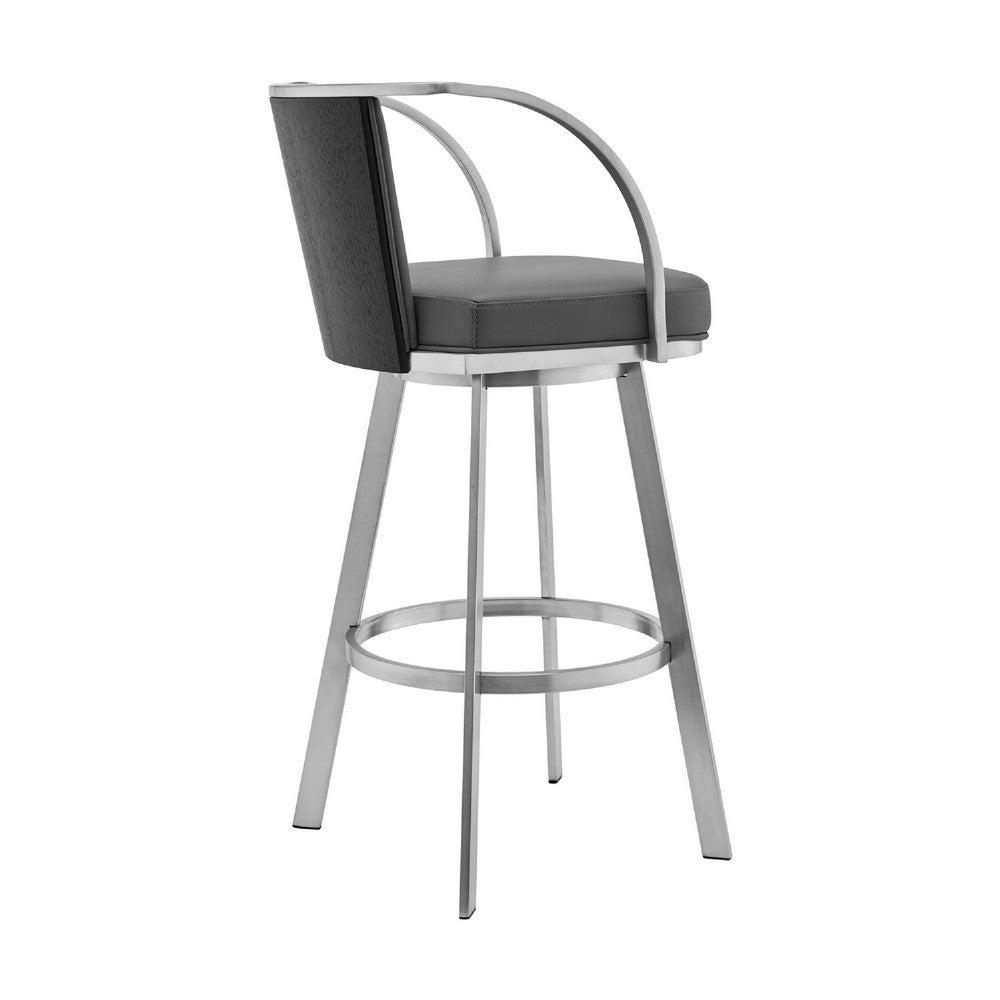 Swivel Barstool with Open Curved Metal Frame Arms Gray and Silver By Casagear Home BM271168