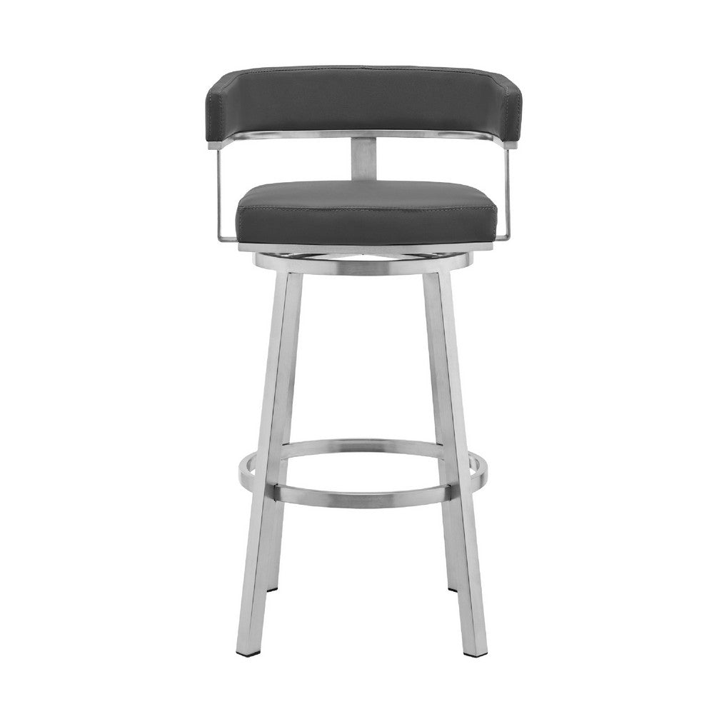 Swivel Barstool with Curved Open Back and Metal Frame Gray and Silver By Casagear Home BM271174