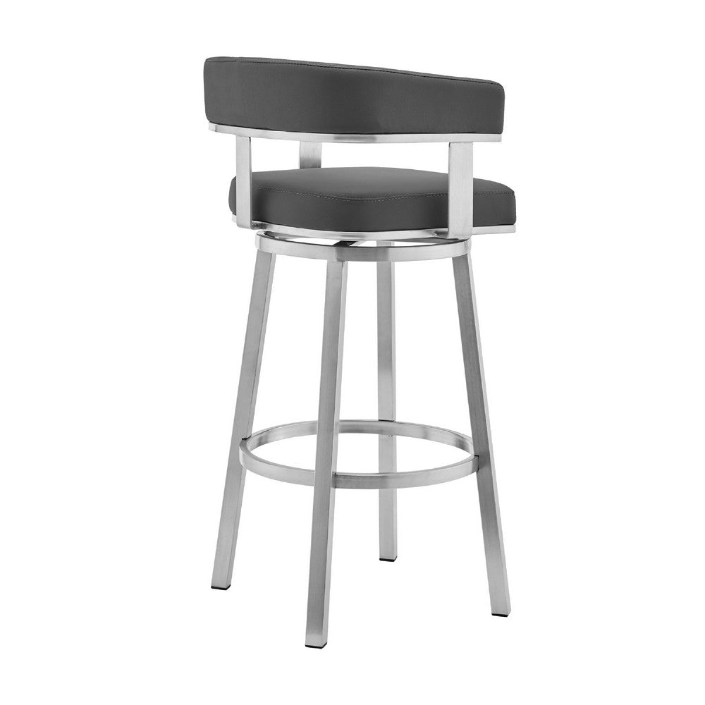 Swivel Barstool with Curved Open Back and Metal Frame Gray and Silver By Casagear Home BM271174