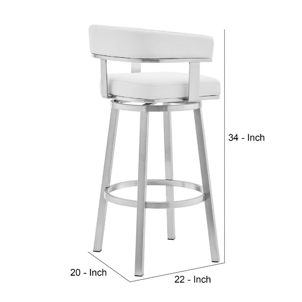 Swivel Barstool with Curved Open Back and Metal Legs White and Silver By Casagear Home BM271176