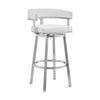 Swivel Barstool with Curved Open Back and Metal Legs White and Silver By Casagear Home BM271176