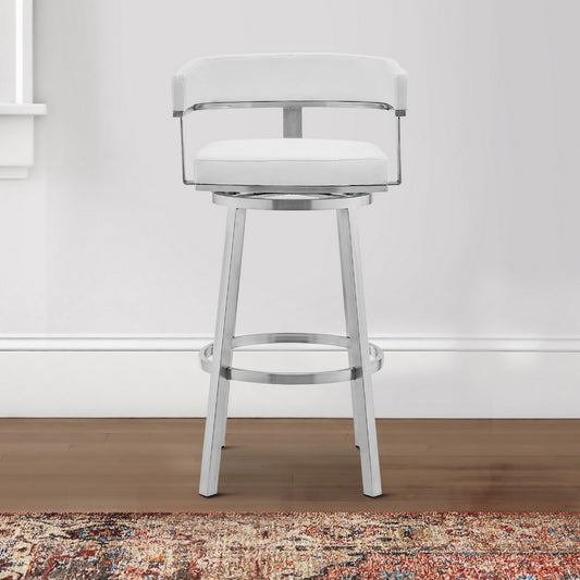 Swivel Barstool with Open Curved Back and Metal Legs White and Silver By Casagear Home BM271177