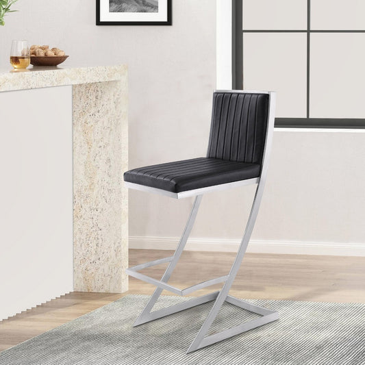 Barstool with Channel Stitching and Angled Cantilever Base Black and Silver By Casagear Home BM271183