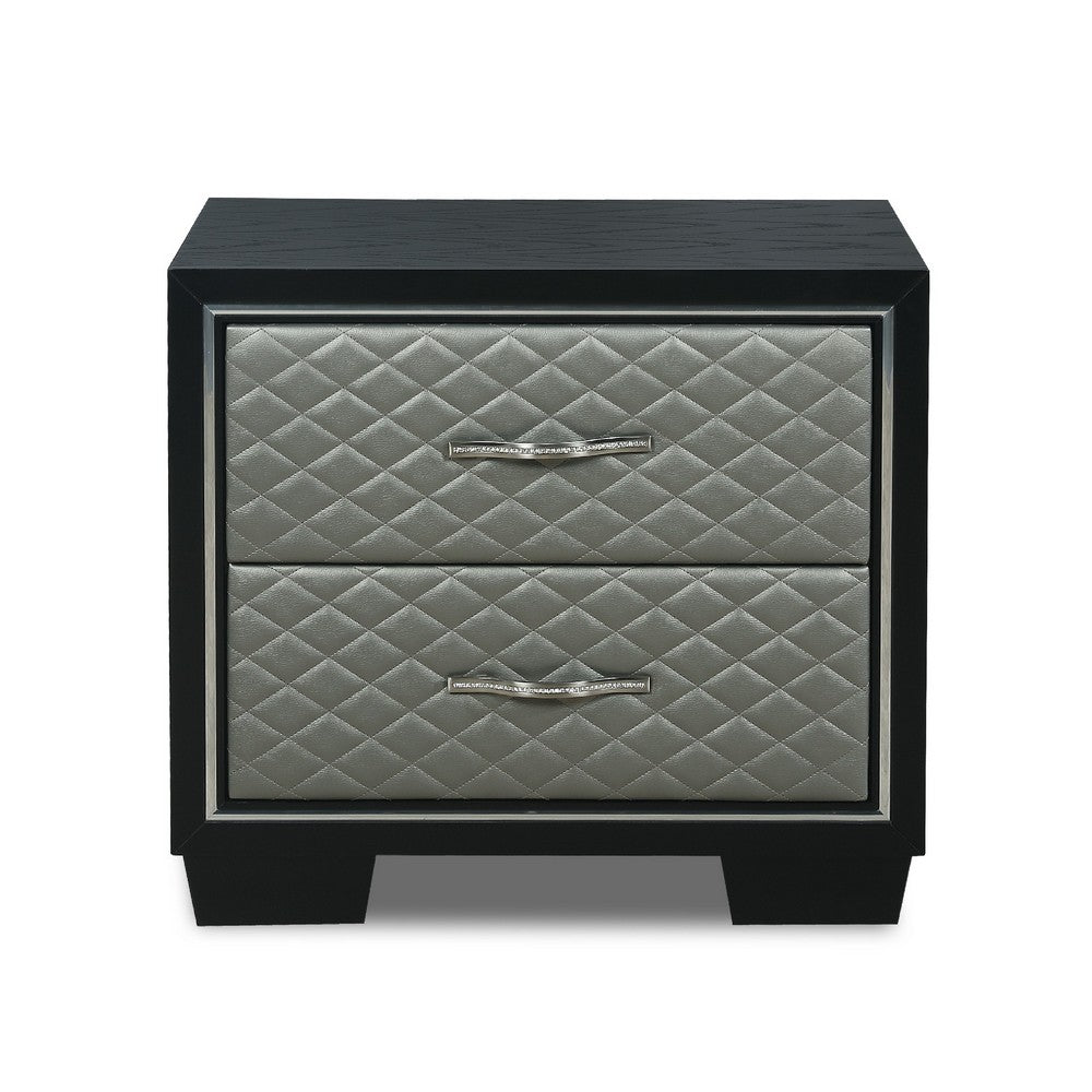 Nightstand with 2 Drawers and Upholstery Black and Silver By Casagear Home BM271440