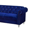 Ben 83 Inch Velvet Sofa with Crystal Tufted Back Royal Blue By Casagear Home BM271909