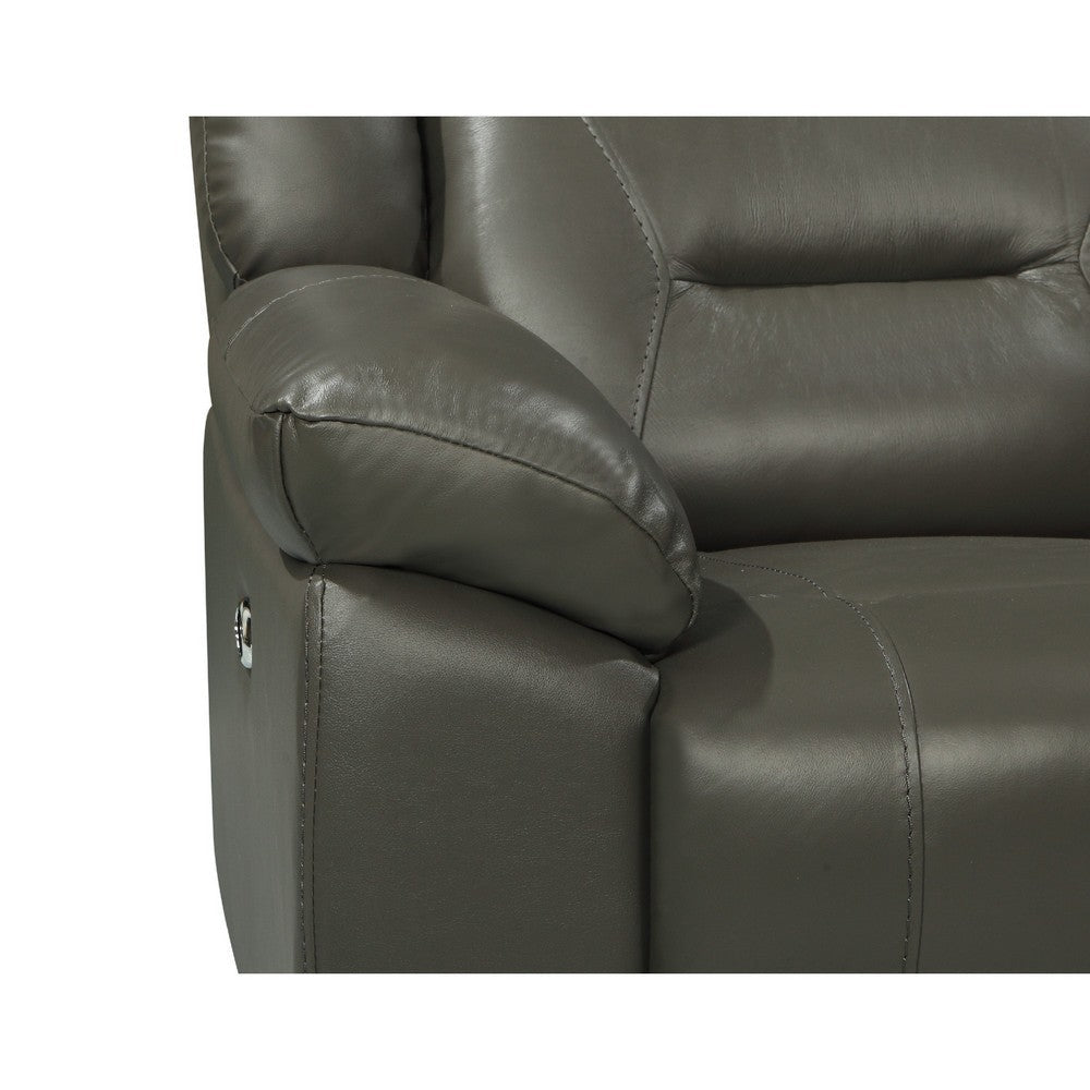 Lois 83 Inch Leather Upholstered Dual Recliner Sofa Gray By Casagear Home BM272056