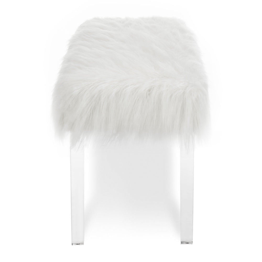 49 Inch Faux Fur Bench with Acrylic Clear Legs White By Casagear Home BM272063