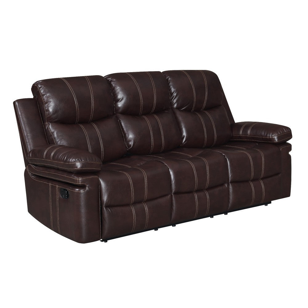 Joe 80 Inch Leather Recliner Sofa With Dropping Table, Brown By Casagear Home