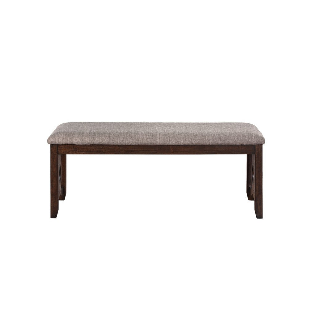 Gary 46 Inch Wood Bench with Fabric Seat Cherry Brown By Casagear Home BM272088