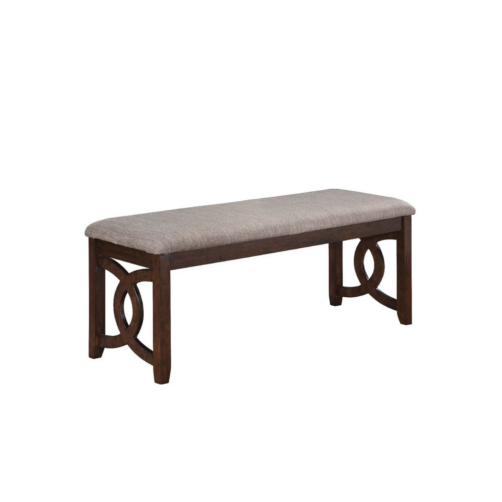 Gary 46 Inch Wood Bench with Fabric Seat Cherry Brown By Casagear Home BM272088