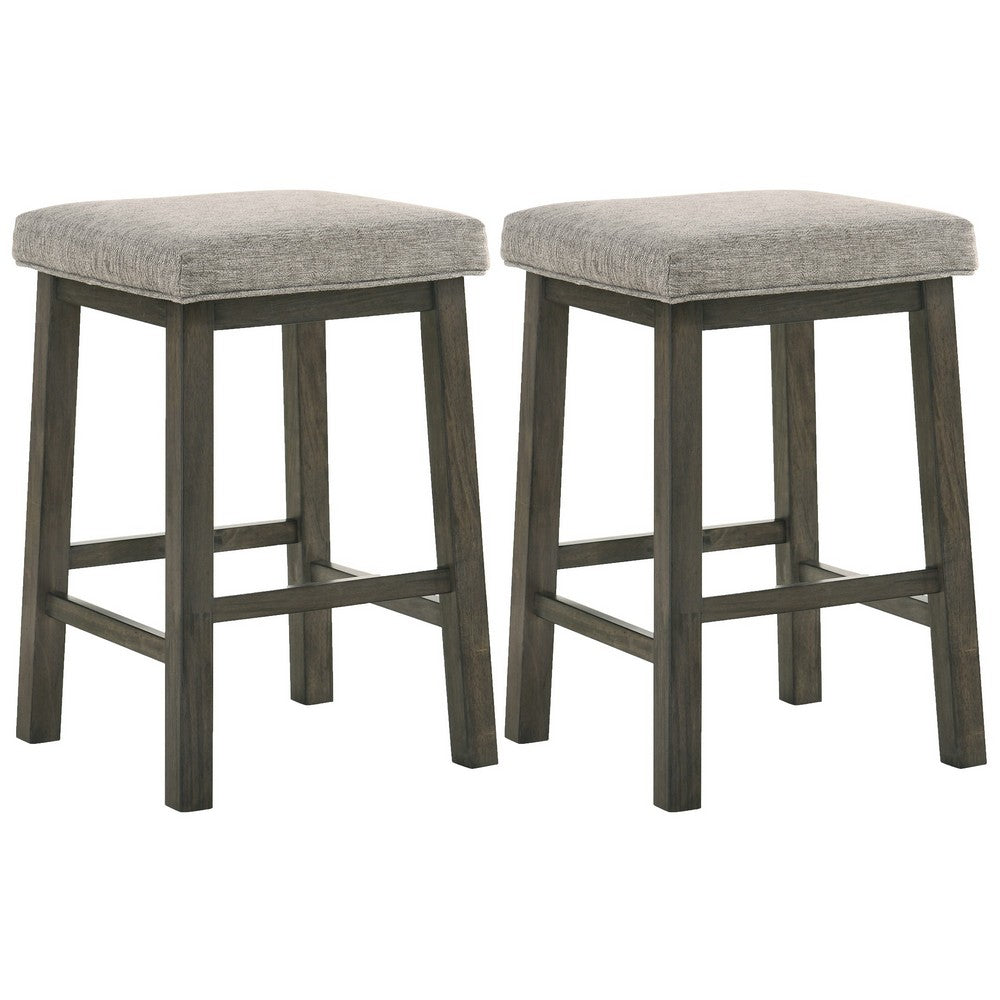 25 Inch Wooden Bar Stool with Fabric Seat Set of 2 Gray By Casagear Home BM272098