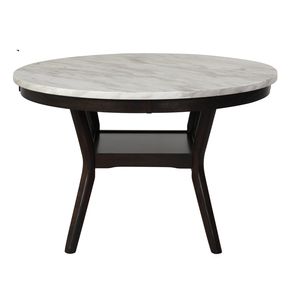 Kate 47 Inch Round Dining Table with Faux Marble Top White and Black By Casagear Home BM272103