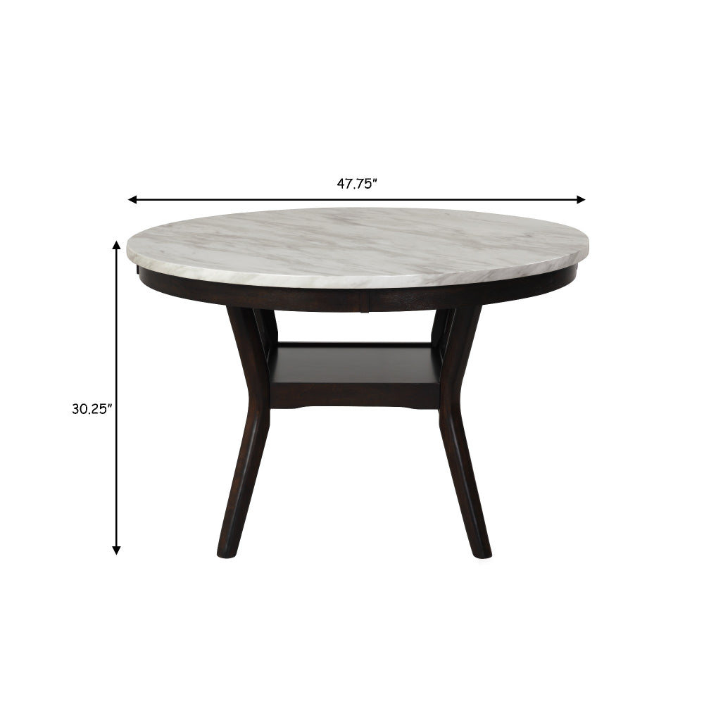 Kate 47 Inch Round Dining Table with Faux Marble Top White and Black By Casagear Home BM272103