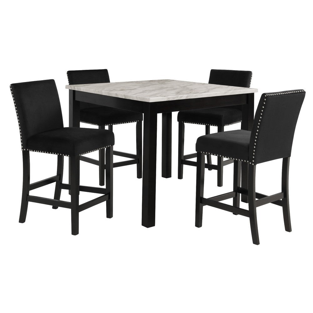 Kate 42 Inch 5 Piece Counter Table Set with Velvet Seating, Black By Casagear Home