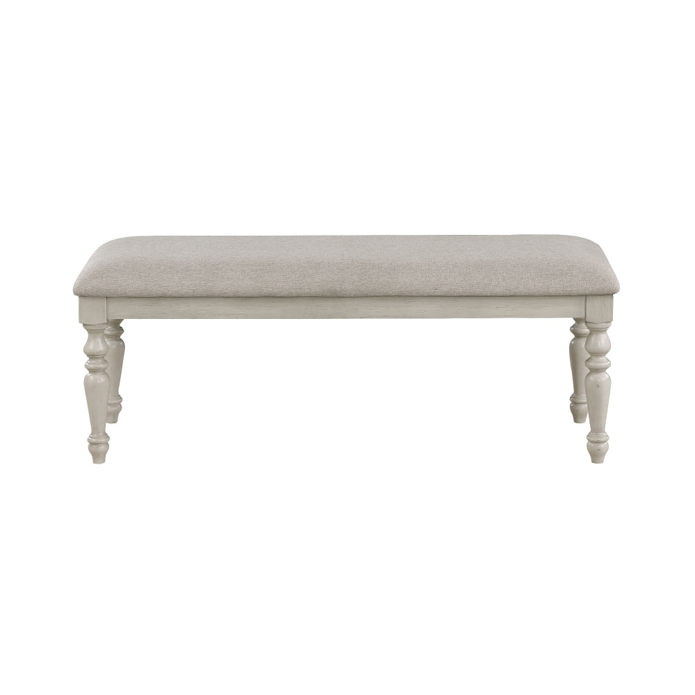 Katherine 48 Inch Bench with Fabric Seat and Turned Legs White By Casagear Home BM272124