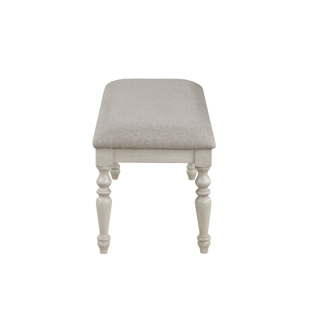 Katherine 48 Inch Bench with Fabric Seat and Turned Legs White By Casagear Home BM272124